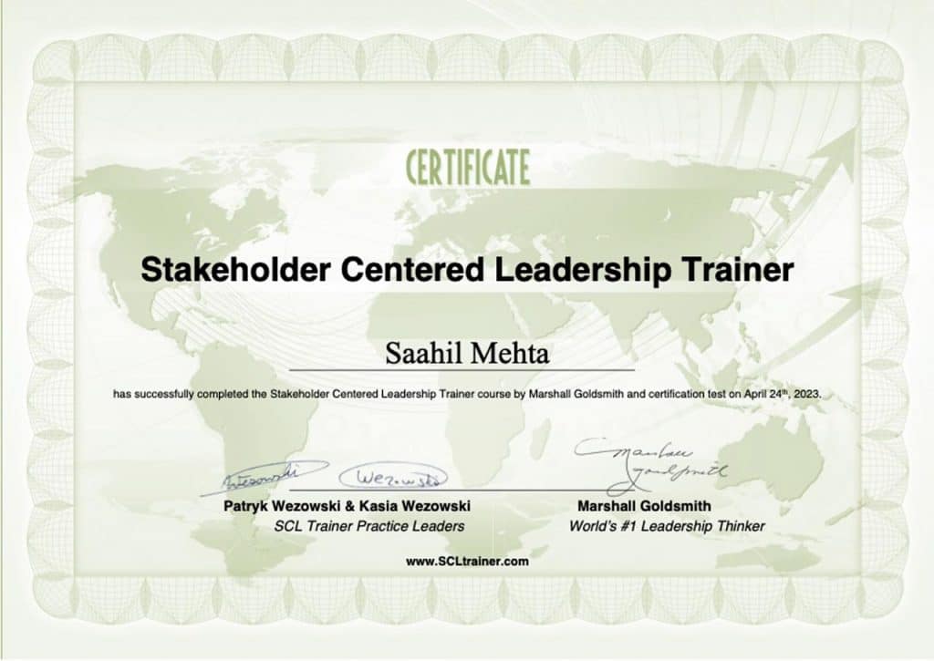scl trainer certificate saahil mehta