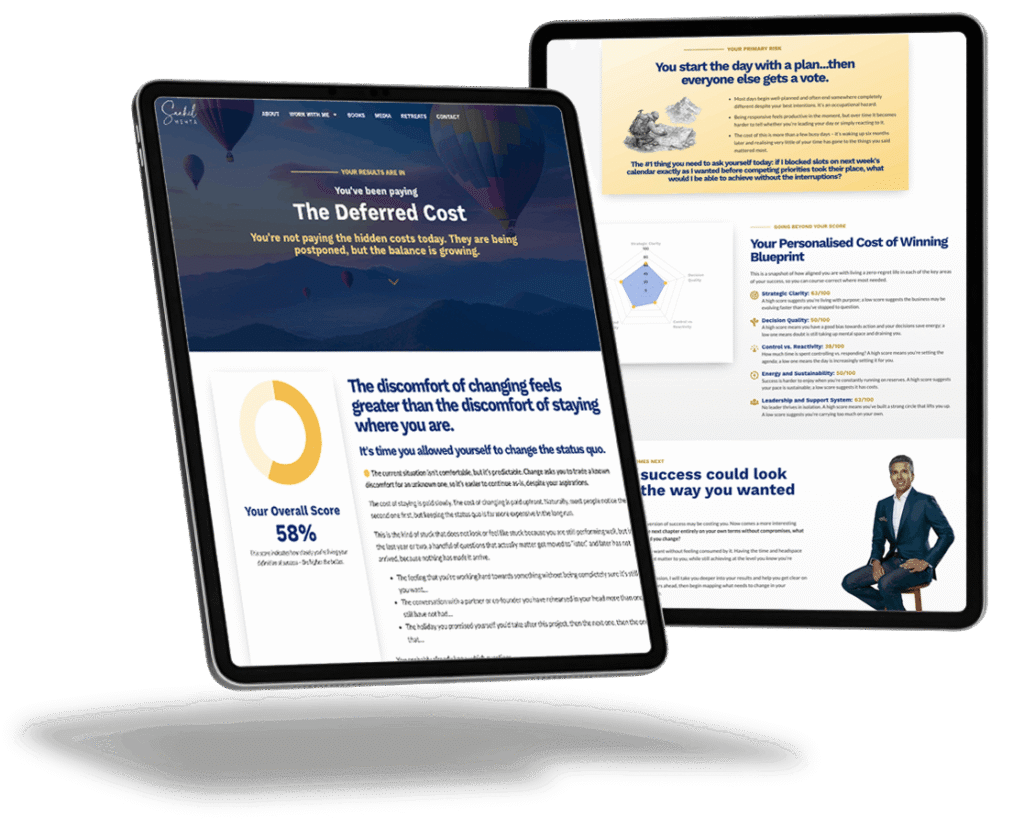 the cost of winning diagnostic homepage results mockup iPad saahil mehta